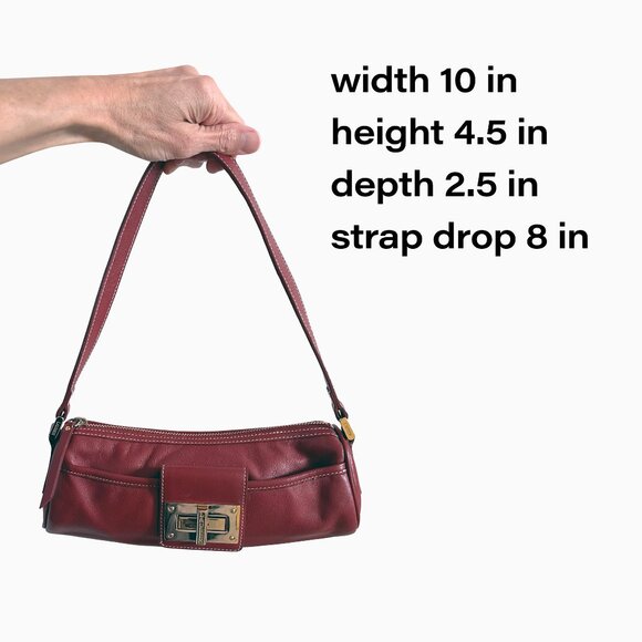 Vintage Lauren Ralph Lauren Baguette Bag Burgundy Red Leather Twist-Lock Y2K 90s - Picture 4 of 11